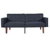 Modern PU Leather Futon Sofa with Tufted Backrest, Adjustable Reclining Couch with Wood & Metal 17372453