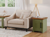 14 inch Chairside Table, No Assembly Required, Sage Green and Fruitwood Finish B108P160215