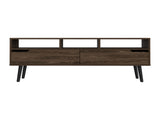 Tv Stand for TVs up 52", Three Open Shelves, Two Flexible Drawers, Dark Walnut B097133050