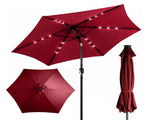 9ft Solar LED Patio Umbrella with Push Button Tilt & Crank, 6 Ribs Waterproof Polyester Outdoor 48244642