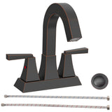 Bathroom Sink Faucet Oil Rubbed Bronze 2-Handle 4 Inch Center-Set Bathroom Sink Faucet, Sink Drain 19093752