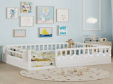 Full Montessori Floor Bed Frame with High Rails, Wood Kids Floor Beds with Light and Storage Shelf, W2593P445207