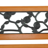 49" Garden Bench Patio Porch Chair Deck Hardwood Cast Iron Love Seat Rose Style Back 80193366