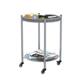 Round Coffee Table with Wheels 2-Tier Movable Side Tables Silver Metal Detachable Bedside Nightstand W1757P336139