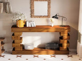 Geometric Block Stacked Wood Console Table with Warm Natural Finish W3123P369192