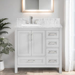 ZUN 36 in Undermount Single Sink Bathroom Storage Cabinet with Carrara Natural Marble Top W1059P170201