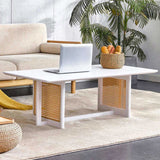 Chinese style white solid wood and imitation rattan coffee rectangular solid wood coffee low W1151128046