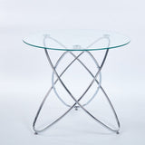 Dining Table with chrome metal leg and tempered glass,Modern Space Saving Kitchen Table for Living W234P329696