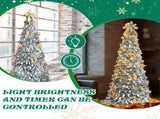 6 FT Snow Flocked Pre-lit Artificial Pop Up Christmas Tree with 100 Warm Lights and Golden Ornaments 90946157