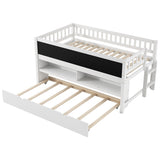 Twin Size Wood Low Loft Bed with Storage Shelves, Blackboard and Trundle, White N709P256926K