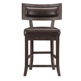 Rustic Aesthetic Dark Cherry Finish Counter Height Chair Set of 2 Wood Framed Nailhead Trim Faux B011P184615
