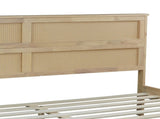 King Size Solid Wood Bed with Rattan Headboard, Rubber Wood Bed with Central Support Beams and W504P444380