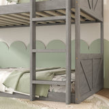 Twin over Twin Floor Bunk Bed Panelled Headboard and Footboard, Solid Rubber Wood Foundation W504P263832