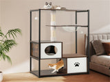 Stylish Wood-Metal Cat Tree - 33 lbs Per Layer Capacity, 2 Private Condos 2 Relaxation Platforms, 00410945