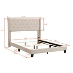 ZUN Upholstered Platform Bed with Classic Headboard, Box Spring Needed, Beige Linen Fabric, Queen Size WF280786AAA