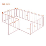Twin Size Metal Floor Bed Frame with Fence and Door, Pink MF307108AAH