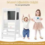 Multi-Use Toddler Kitchen Step Stool With Activity Chalkboard Adjustable Height & Rail - White 75639804