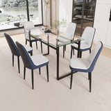 51" 6 person glass dining table set, kitchen set with black metal leg dining table and chairs, 41483916