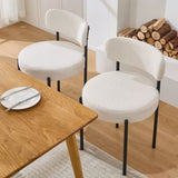 Set of 2 Modern Dining Chairs, White Boucle Upholstery with Curved Backrest & Black Metal Legs, T3661P338414