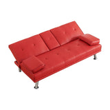 ZUN 67" Red Leather Multifunctional Double Folding Sofa Bed for Office with Coffee Table 65824052