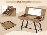 Flip-Top Mirror Vanity Desk 38", 2 AC Outlets USB Type-C Charging Station Makeup Table Computer Desk 76044667