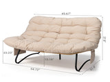 1339487cm 2-Seater Curved Wicker Loveseat with Magazine Pockets & Beige Cushion 66499349