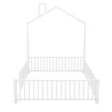 Full Size Metal House Platform Bed with Guardrail and Chimney, White N709P203153K