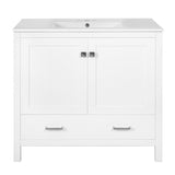 36" White Bathroom Vanity with Ceramic Sink, Soft-Close Doors, Double Storage Shelves & Divided N729P276609K