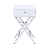 White and Chrome 1-Drawer Rectangular Accent Table B062P185654