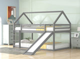 Twin Size Bunk House Bed with Slide and Ladder,Gray 69291769