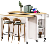 47 inch Kitchen Island with Extendable Dining Table, Rubber Wood Veneer Kitchen Table with Internal 56128666