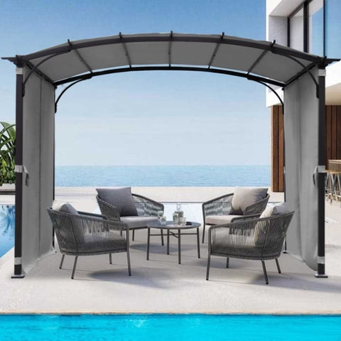 ZUN Patio Pergola 9 x 11ft Arched with Waterproof Sun Shade Shelter Awning Steel Frame Grape 28494812