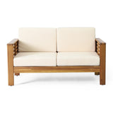 ZUN Teak Acacia Wood Loveseat and Coffee Table Set with Cream Cushions 70844.00