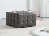 17.32''W Genuine Leather Tufted Ottoman,Footstool for Living Room & Bedroom,Grey Color W579P354656