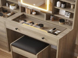 9262 gray particle board, tempered glass tabletop, linen finish, 5-drawer dressing table set with 82967963