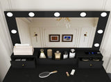 Makeup Vanity Desk with 9 Hollywood Bulbs,with a large mirror, featuring 4 drawers and 1 open W509P556493