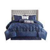 7 Piece Tufted Comforter Set Navy Queen B03596831