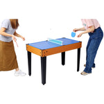 ZUN 5-in-1 Multi-Game Table - Billiards, Push Hockey, Foosball, Ping Pong, and Basketball brown /blue 17255780