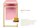pink particle board iron pipe 97*35*78cm 2 drawers and 1 door computer desk can be used in multiple 37906813