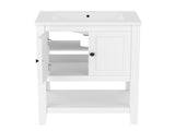 24" White Modern Sleek Bathroom Vanity Elegant Ceramic Sink with Solid Wood Frame Open Style N725P246473K