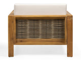 Outdoor Acacia Wood Club Chair with Wicker Accents, Teak Finish Mixed Brown Beige, 30.25"D x 68942.00BGE