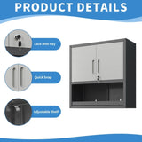 ZUN Metal Wall-Mounted Tool Storage Cabinet with Locking Door and 1 Shelf 1 Opened Drawer for Garage 61339189