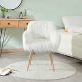 WHITE Faux Fur Upholstered Make up chair Side Dining Chair with Metal Leg W2069P174778