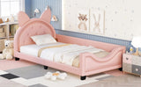 Twin Size Upholstered Daybed with Carton Ears Shaped Headboard, Pink 88689846