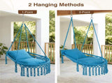 Navy Boho Macrame Hanging Swing Chair with 2 Padded Cushions, 330LBS Capacity Hammock Chair for 31600482