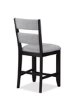 2pc Set Black Farmhouse Style Ladder Back Counter Height Side Chair Stool Gray Color Upholstered B011135074