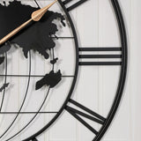 ZUN 36 Inch Large Black Metal Wall Clock, Modern Silent World Map Wall Clock with Gold Pointers, W1445P249307