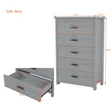 ZUN Retro American Country Style Wooden Dresser with 5 Drawer, Storage Cabinet for Bedroom, Light Gray WF324089AAE