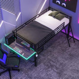 Gaming mid loft bed with desk, LED, Twin, Black MF313231AAB