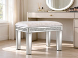 Silver MDF Velvet Upholstered Dressing Stool with Mirror Inlay & Rhinestones on Four Sides, Modern 58685845
